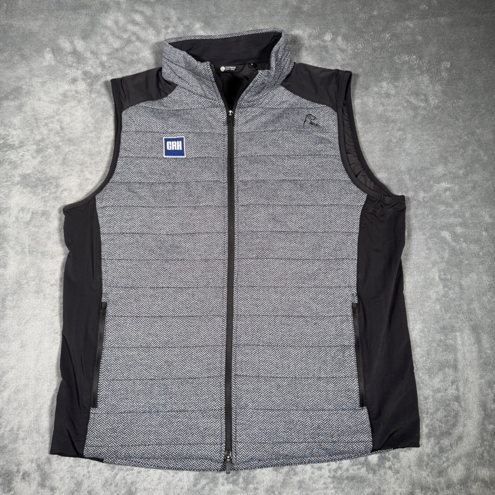 Rhoback Golf Vest Men's Large Fulton Gray Herringbone Full Zip